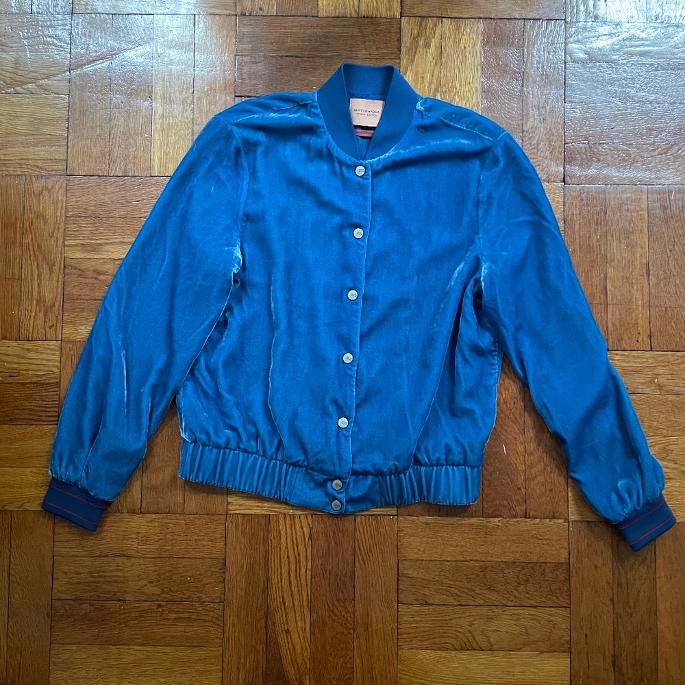 Scotch & Soda Womens Blue Velour Cropped Bomber Jacket